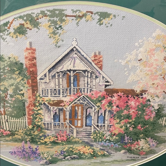 Framed Vintage Cottage Needle Point by Art - Picture 1 of 7